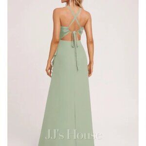 JJs House Sage Green A-line Chiffon Ruffle Dress